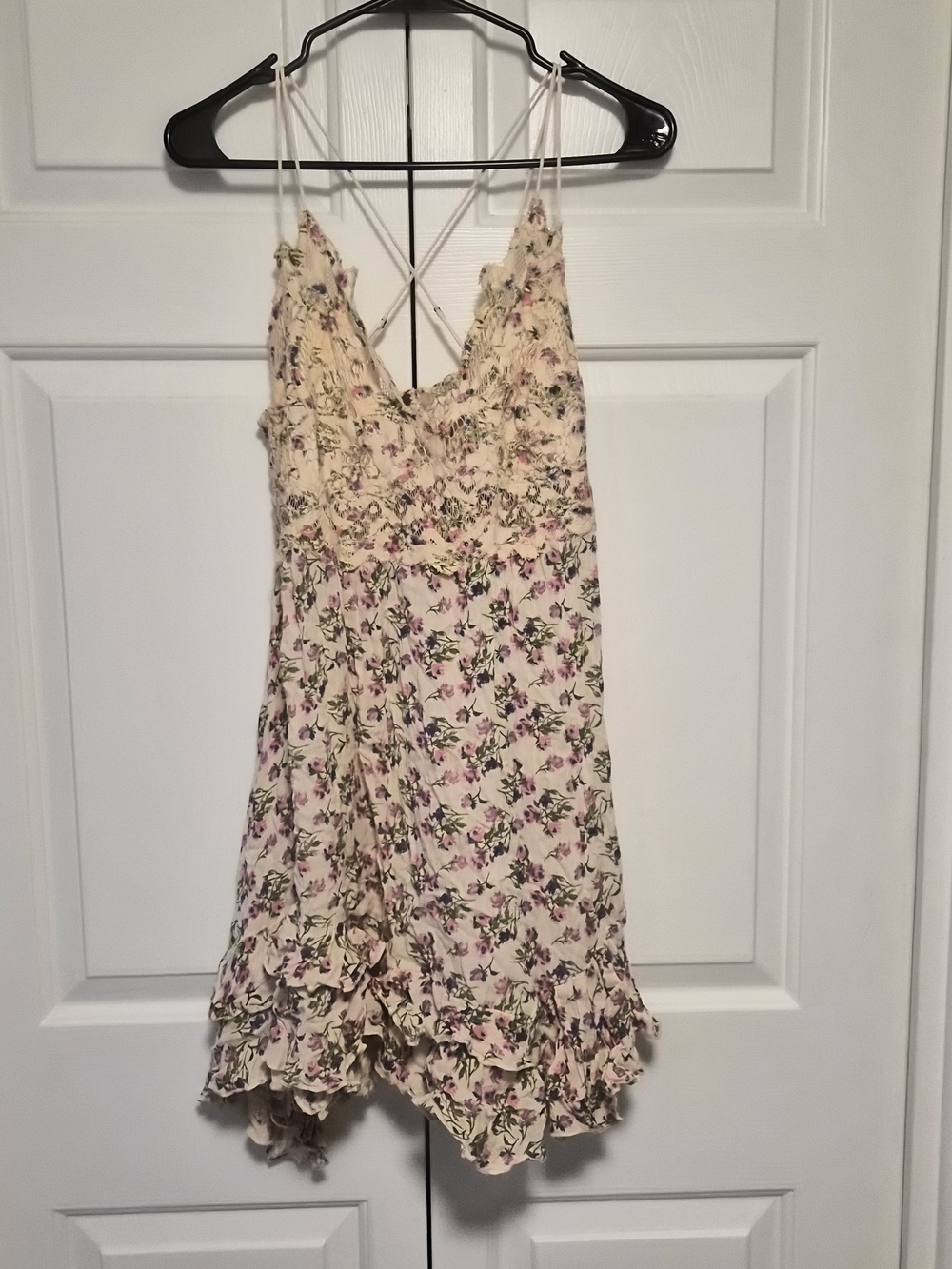 Floral Cream and Pink Ruffle Slip Dress